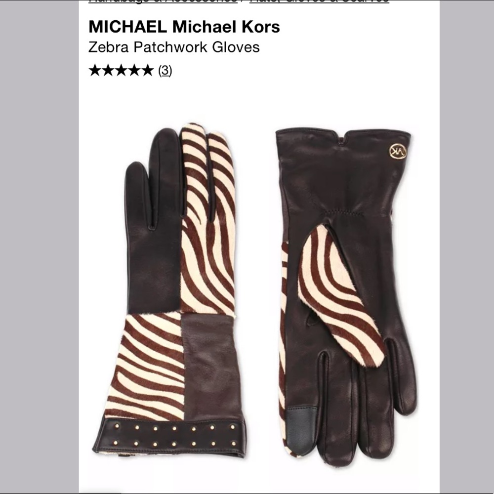 NEW MICHAEL MICHAEL KORS ZEBRA PATCHWORK GLOVES SUPREME QUALITY / MATERIALS !